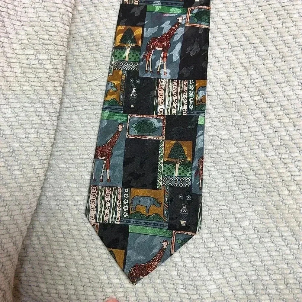 Everyday Mens VTG Animal Novelty Tie‎ 80s 90s Safari Giraffe Rhino